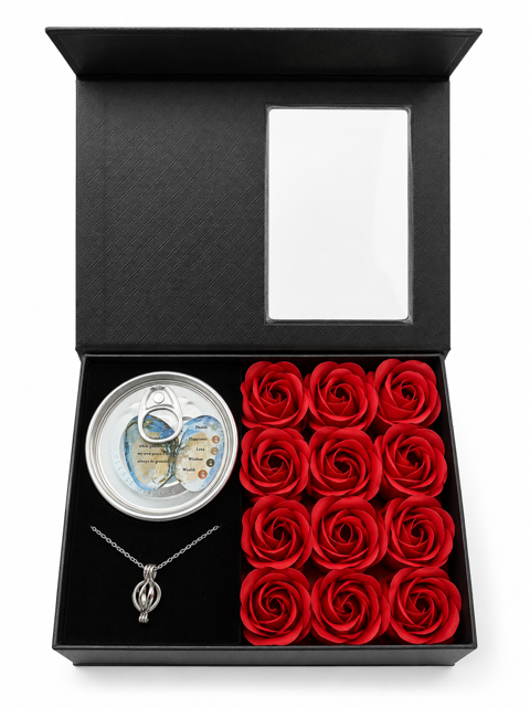 مروارید عشق به همراه باکس گل معطر